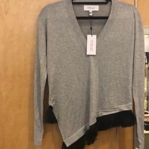 DEREK LAM light grey sweater with black fringe